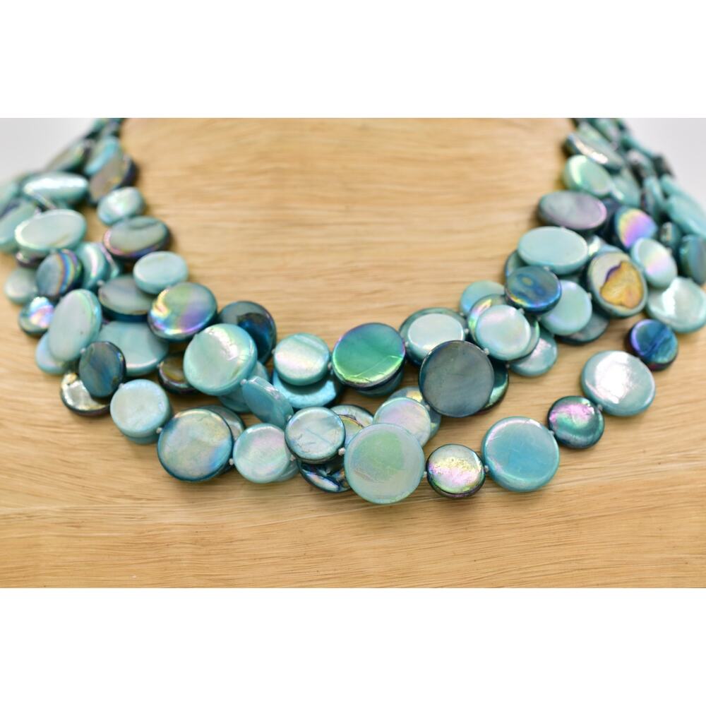 Sea Lily Abalone Shell Necklace Aqua Blue Multi Strand Statement Collar Y2K BinI